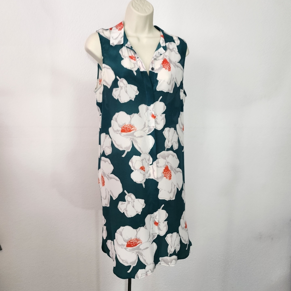 Equipment Femme Dress 100% Silk Floral Hidden Button Front Dark Green Size SP - Picture 15 of 17